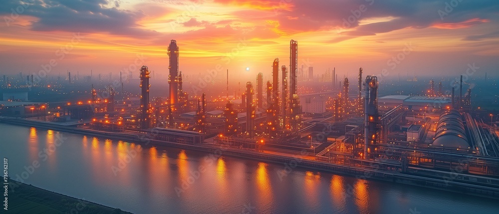 crude oil pump and oil refinery in the petroleum sector concept