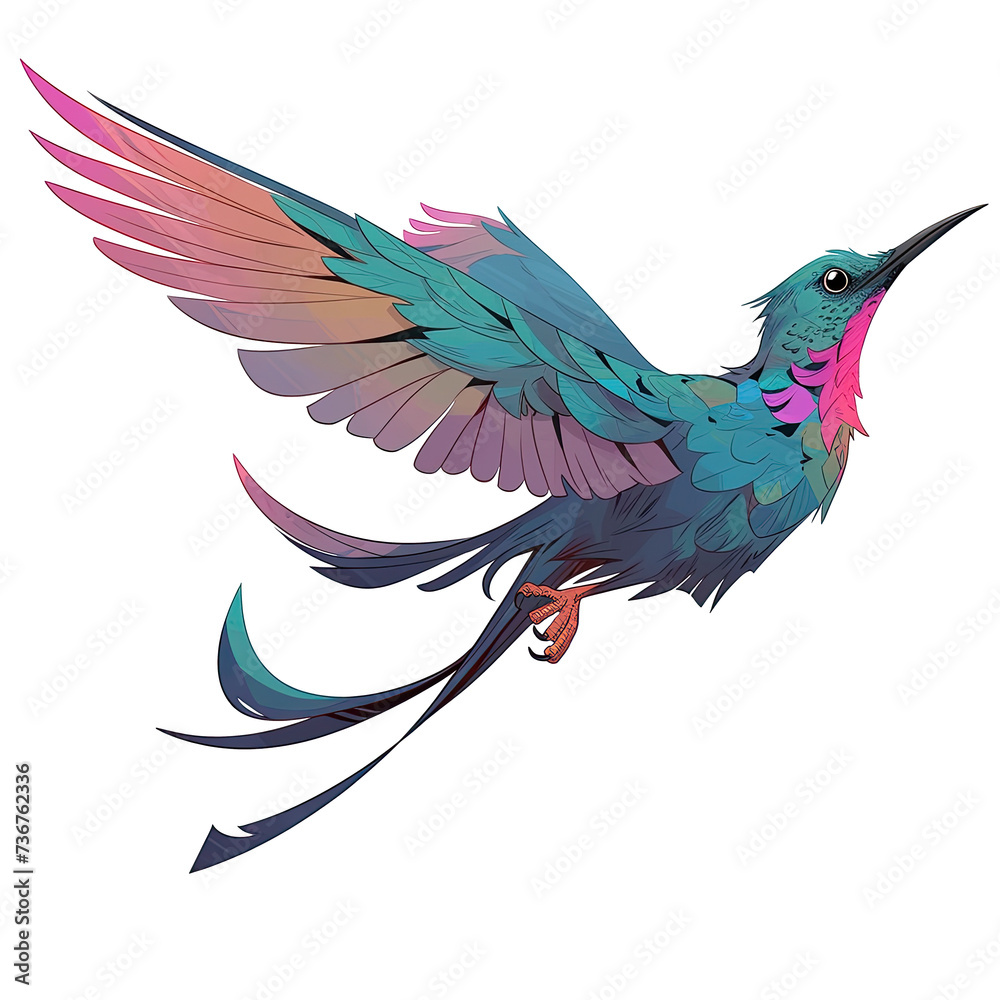 Obraz premium An illustration of a teal-bodied bird flying
