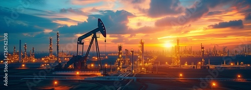 crude oil pump and oil refinery in the petroleum sector concept photo