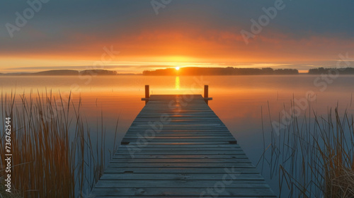 A lone dock stretches out into the still waters providing the perfect spot to take in the stunning sunrise or sunset.