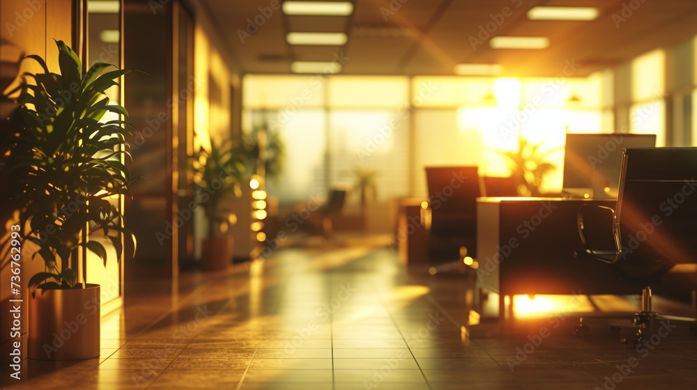 Blurred office interior capturing the essence of modern corporate design and comfort