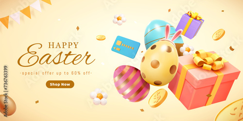 3D Easter holiday sale promo banner