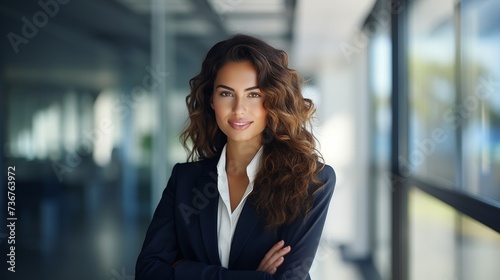 Confident businesswoman in a bright modern office.