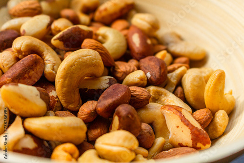 Mix of Brazil nuts, cashews and almonds in a bowl