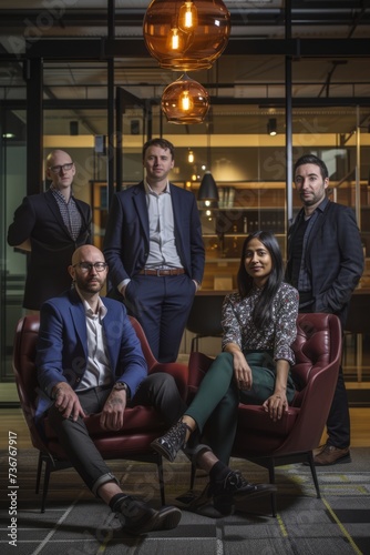 Corporate Business Photography of an Innovative Startup Team, Showcasing Their Entrepreneurial Spirit and Shared Success Story, Generative AI