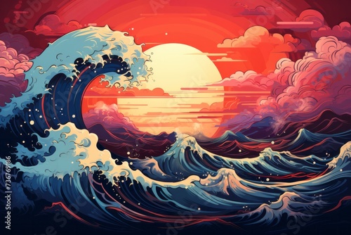 Add a touch of anime magic to your designs with a sea background, featuring animated waves, adorable marine life, and a sky that transitions, Generative AI