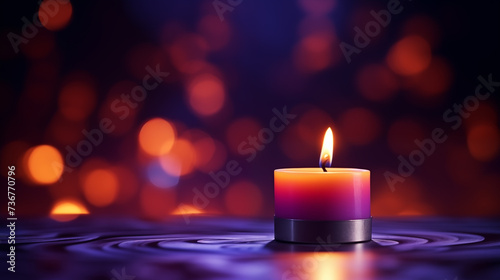 Candlelight on a bokeh and blurred black background with copy space. Candle in the Darkness with copy space.