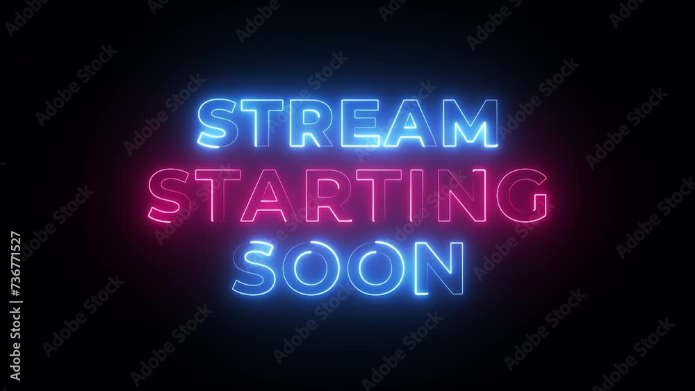 Stream starting soon neon text animation suitable for video live streaming on transparent background. Vice City neon text effect Seamless looping video. 