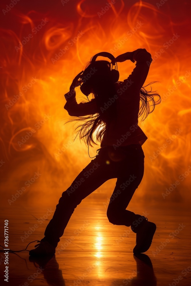 Dancing to the Rhythm of Freedom - A Silhouette Captured in a Photograph, Embodying the Joy and Inspiration that Music Brings, A Celebration of Sound and Movement
