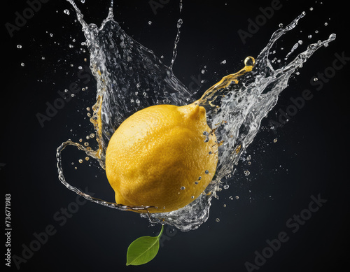 Lemon juice splashing, lemon splashing, fruit splashing, yellow lemon splashing
