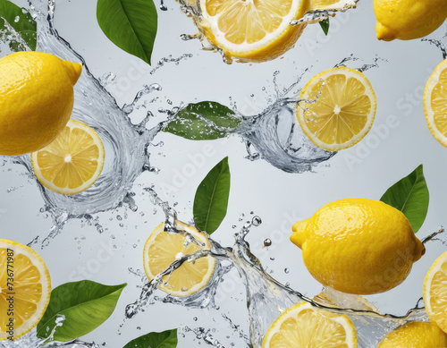 Lemon juice splashing, lemon splashing, fruit splashing, yellow lemon splashing