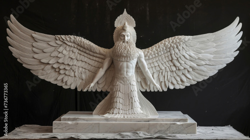 An imposing and regal figure with fiery wings representing the avenging angels in Zoroastrianism. photo