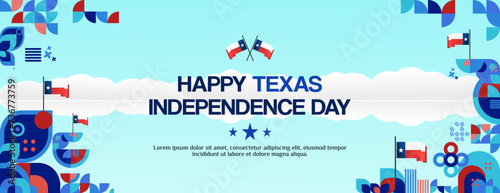 Texas Independence Day banner in colorful modern geometric style. Happy national independence day greeting card cover with typography. Vector illustration for national holiday celebration party