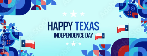 Texas Independence Day banner in colorful modern geometric style. Happy national independence day greeting card cover with typography. Vector illustration for national holiday celebration party