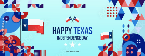 Texas Independence Day banner in colorful modern geometric style. Happy national independence day greeting card cover with typography. Vector illustration for national holiday celebration party