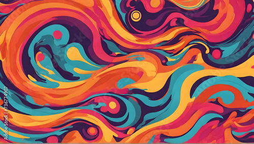 Groovy hippie 70s backgrounds. Waves, swirl, twirl pattern. Twisted and distorted texture in trendy retro psychedelic style. Y2k aesthetic. © EPDICAY