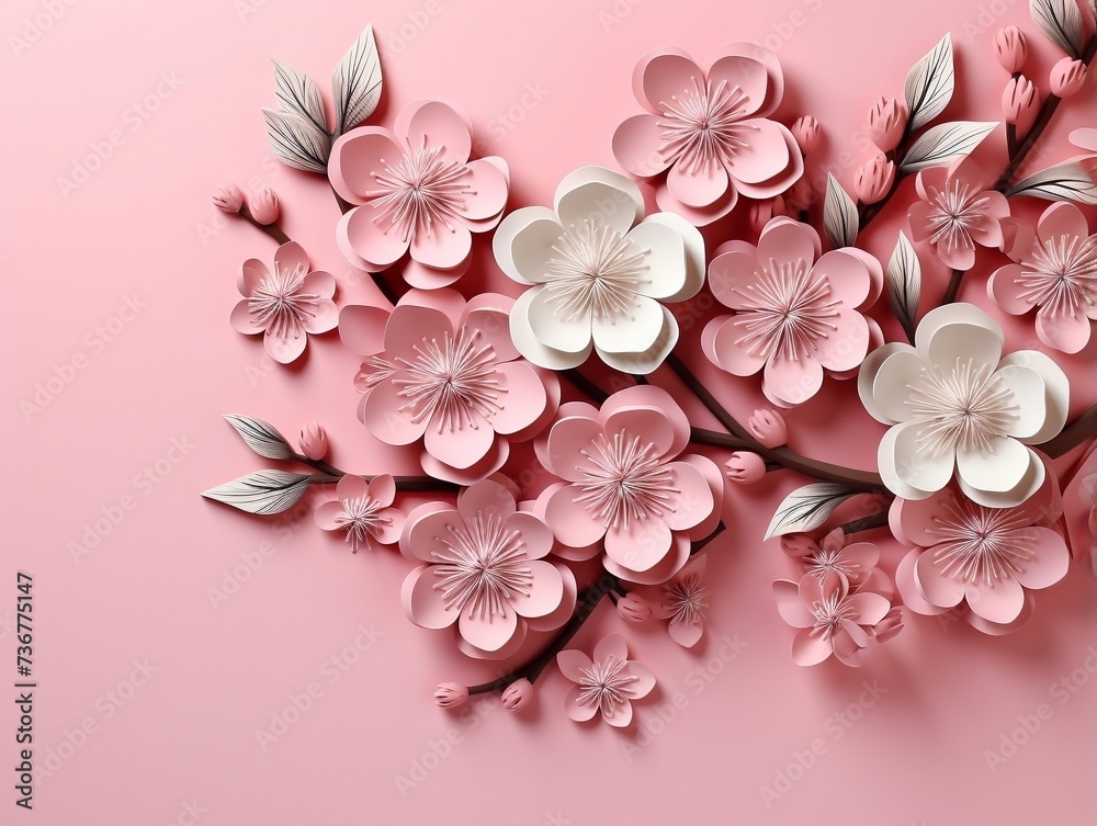 Pink flowers with leaves on pink background Pink flowers with leaves on pink background