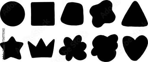 Abstract frames with textured grunge jagged edges. Black piece cut out for collage, text box, sticker. Isolated torn paper set. Ripped shape silhouettes collection.