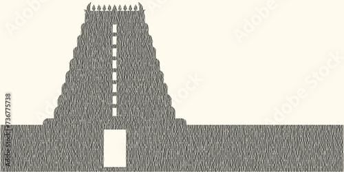 South Indian temple tower silhouette vector in creative line art.