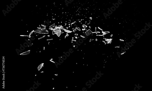 Broken glass on the black bachground. Isolated realistic cracked glass effect	