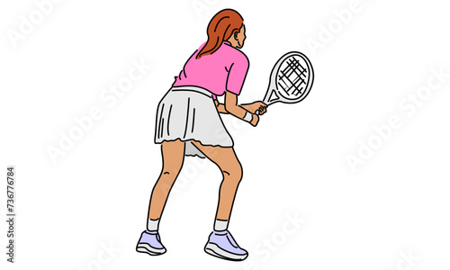 line art color of tennis player vector illustration