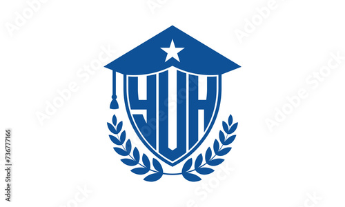 YUH three letter iconic academic logo design vector template. monogram, abstract, school, college, university, graduation cap symbol logo, shield, model, institute, educational, coaching canter, tech