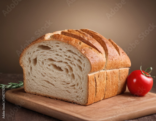 loaf of bread, bread with knife, cutting bread