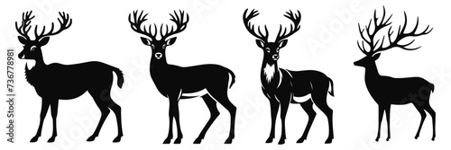 Collection of black deer icons.Logo of deer.Deer simple icon.Reindeer vector symbols.Set of deers.