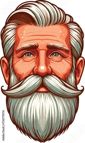 Oldman with a beard mustache. cartoon man with a beard mustache vector illustration