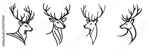Collection of black deer icons.Logo of deer.Deer simple icon.Reindeer vector symbols.Set of deers. © Soleman