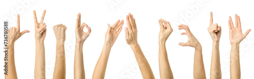 Multiple images set of female caucasian hand gestures