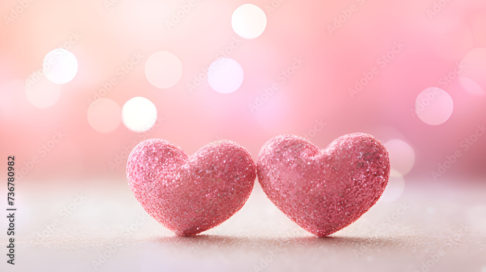 Hearts Aglow: The Radiant Charm of Pink Hearts Illuminating a Soft Pink Backdrop