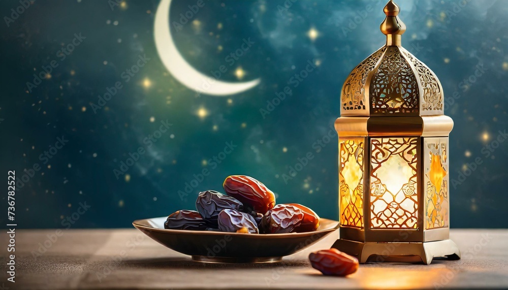 The atmosphere on the night of Eid al-Fitr with lanterns and dates as well as stars and a beautiful sky The atmosphere on the night of Eid al-Fitr with lanterns and dates as well as stars and a beautiful sky