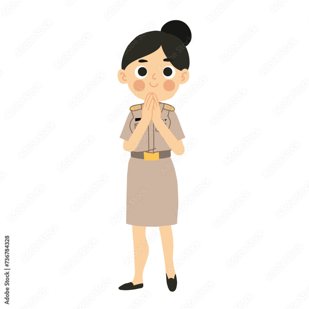Happy Smiling Female Thai Teacher Welcoming with Sawasdee Hand Gesture Happy Smiling Female Thai Teacher Welcoming with Sawasdee Hand Gesture