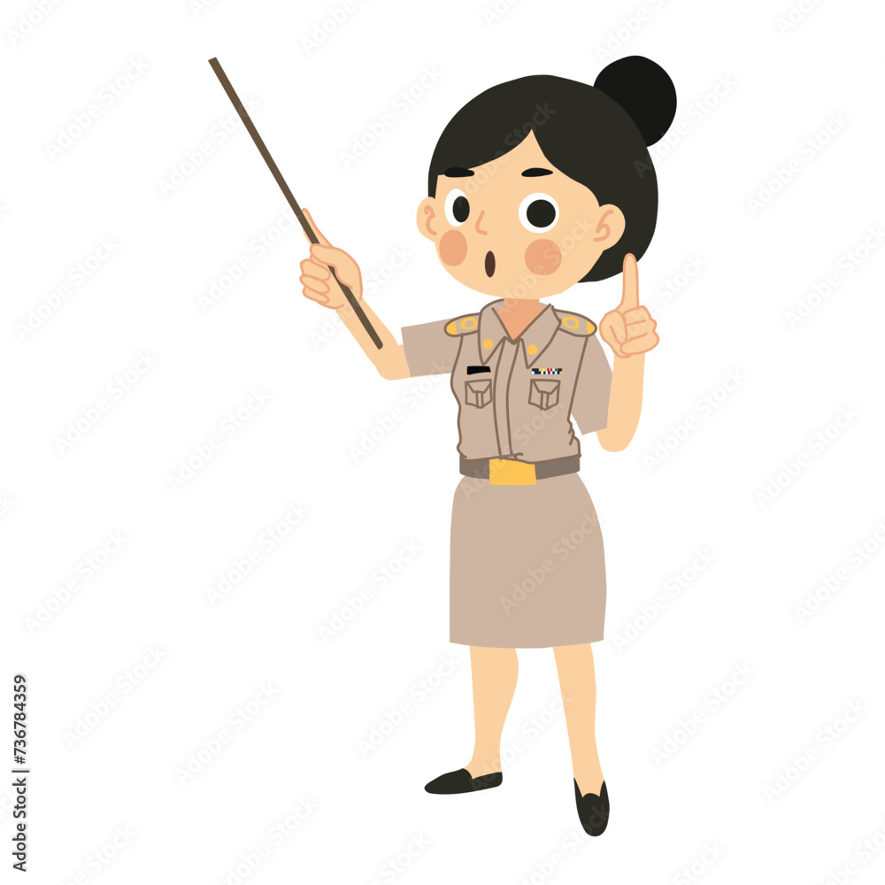 Classroom Instruction concept. Thai Female Teacher in Classroom with Pointing Stick Classroom Instruction concept. Thai Female Teacher in Classroom with Pointing Stick
