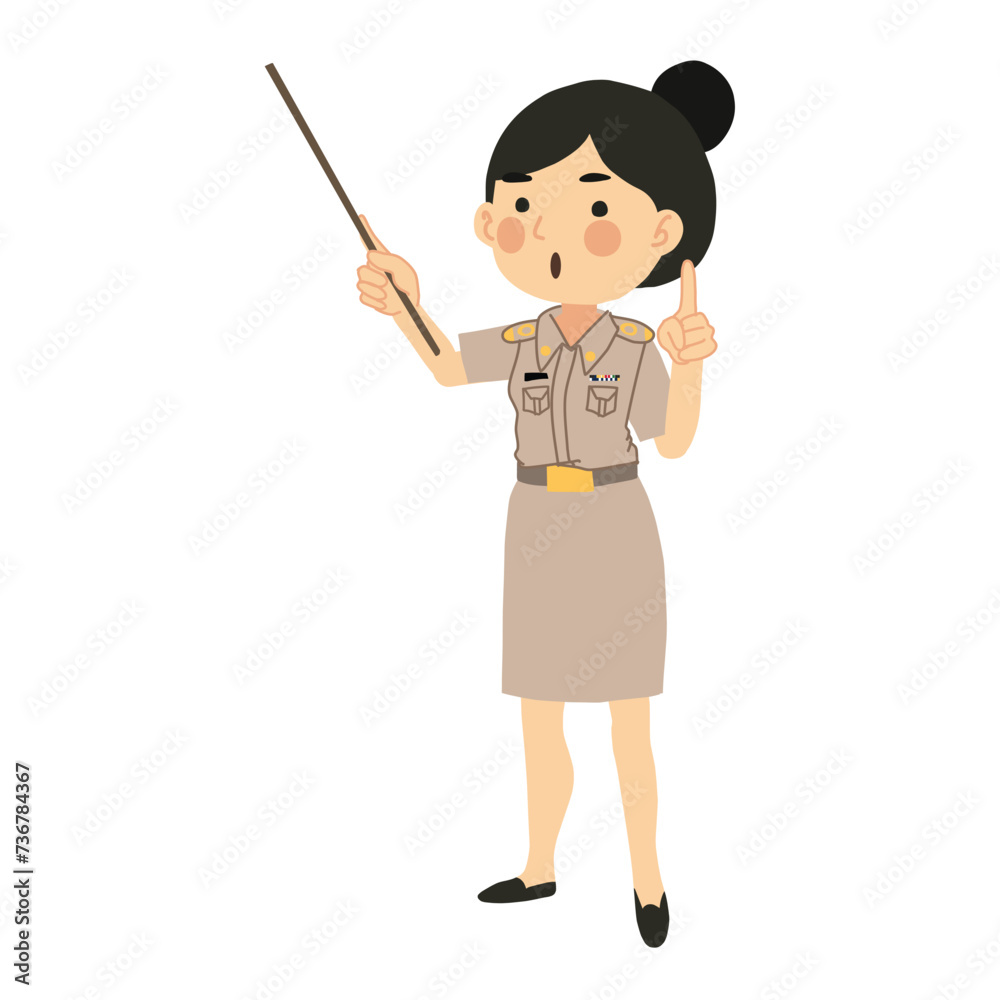 Classroom Instruction concept. Thai Female Teacher in Classroom with Pointing Stick Classroom Instruction concept. Thai Female Teacher in Classroom with Pointing Stick