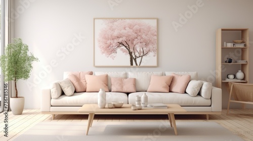 interior modern bright room with white sofa © MrHamster