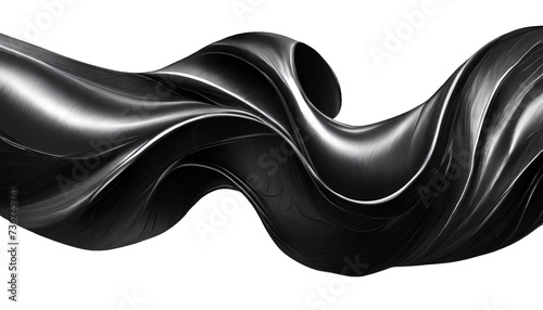 Abstract 3d realistic black metal shape. Fluid black wave isolated on white