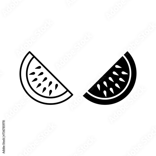 Watermelon fruit slice or cross section with seeds line art vector icon color editable  photo