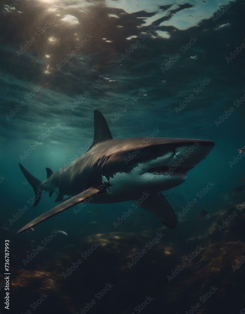 Fototapeta premium shark swimming in the blue ocean