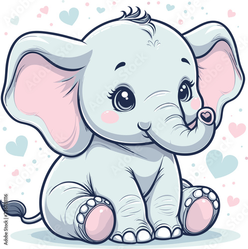 Cartoon cute baby elephant vector illustration