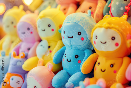 Funny kawaii colorful dolls with a smile