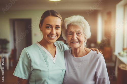 Nurse and elderly people in nursing home background, elderly people and caregivers in nursing home, senior living