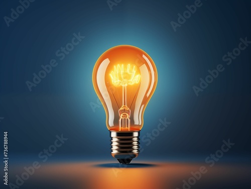 Abstract Orange Light Bulb Isolated on Blue Background. Generative AI