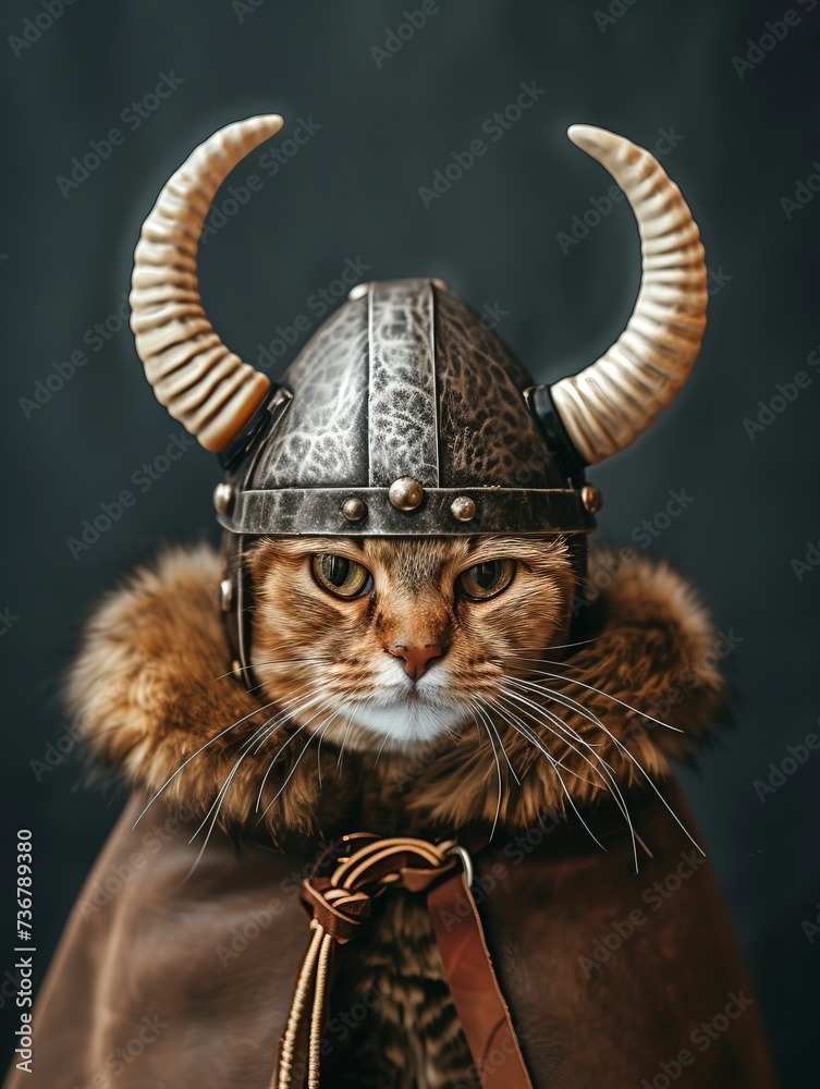 Obraz premium Cat dressed as a Viking warrior