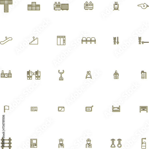 駅関連のカラーシャドウアイコンイラストセット　黄色