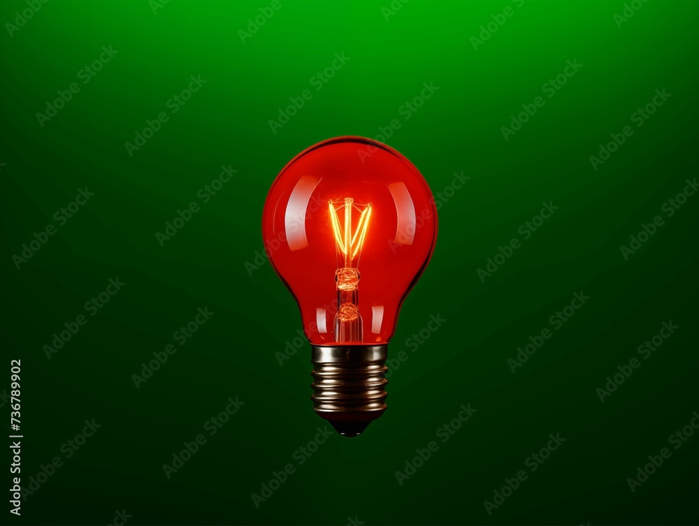 Abstract Red Light Bulb Isolated on Green Background. Generative AI Abstract Red Light Bulb Isolated on Green Background. Generative AI