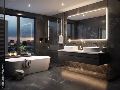 bathroom room ideas, including bathtub, glass, towels, shower, shelf table which are simple and minimalist but still give the impression of being clean and elegant. kamar mandi photo