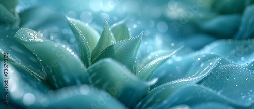 Aloe vera flowers cascade in a symphony of tranquil blues and greens, meticulously depicted in an aerial view.
