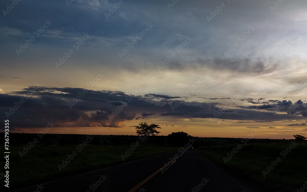 sunset on the road